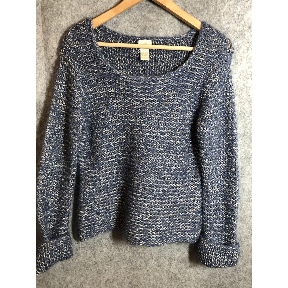 J. Jill Sweater Womens XS Blue Mohair Knit Scoop‎ Neck Pullover Raglan Marled